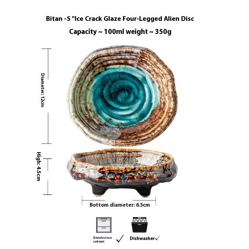 Embercrest Four-Leg Crackle Glaze Dish
