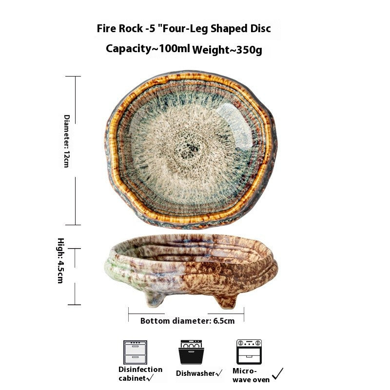Embercrest Four-Leg Crackle Glaze Dish