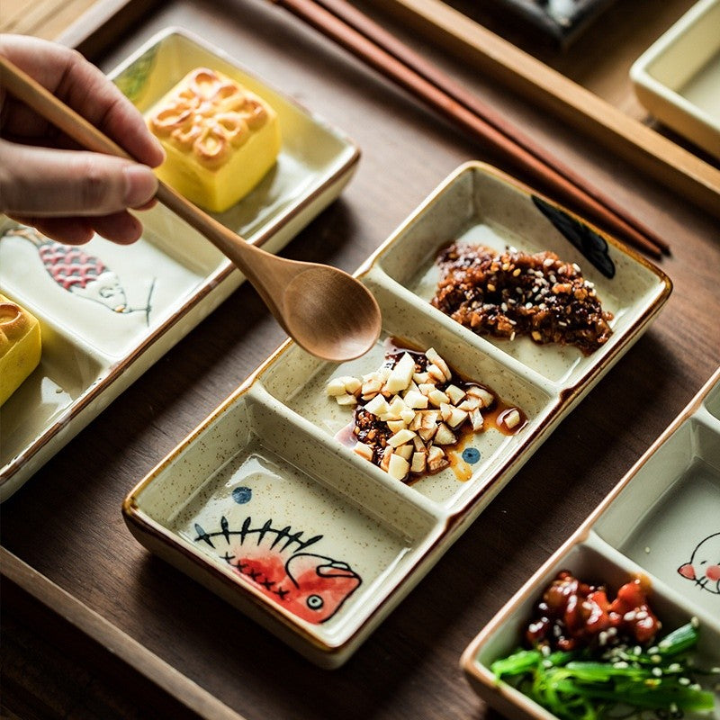 Koyo Trio-Section Ceramic Sauce Plate