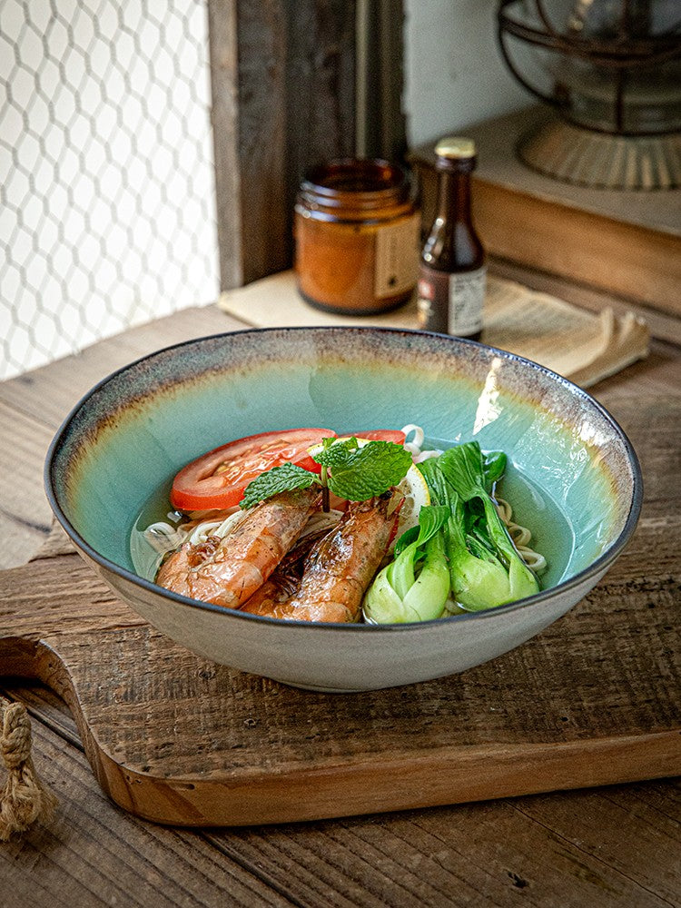 Midnight Shard Crackle-Glaze Salad Bowl