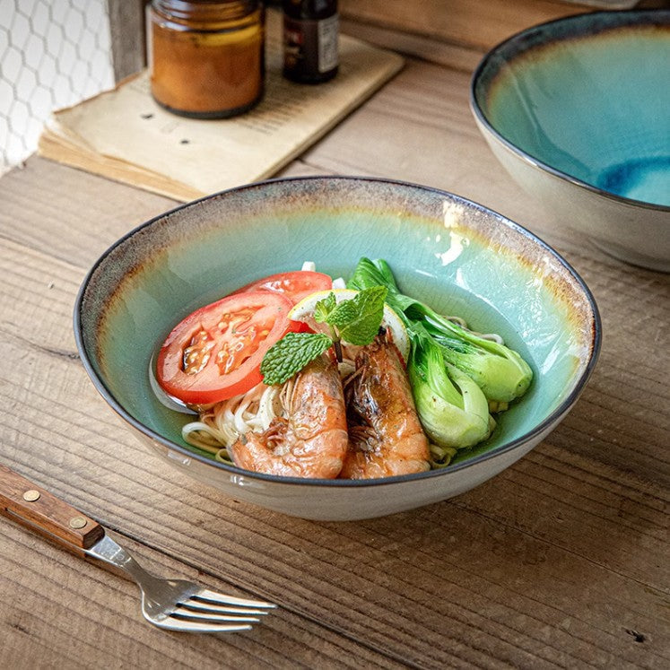 Midnight Shard Crackle-Glaze Salad Bowl
