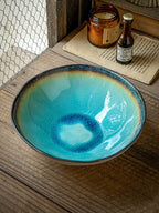 Midnight Shard Crackle-Glaze Salad Bowl