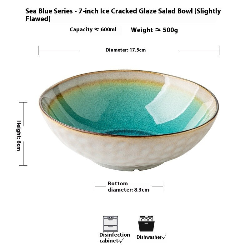 Midnight Shard Crackle-Glaze Salad Bowl